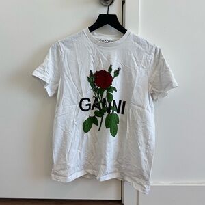 Ganni White Rose Logo Tee